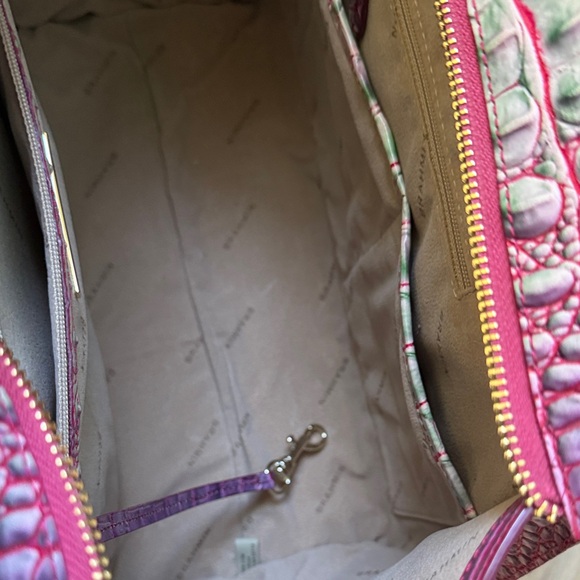 Brahmin Priscilla Melbourne in Julep Pink & Green Croc-Embossed Satchel. - Picture 8 of 16